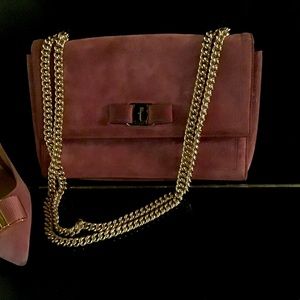 Salvatore Ferragamo soft pink suede purse